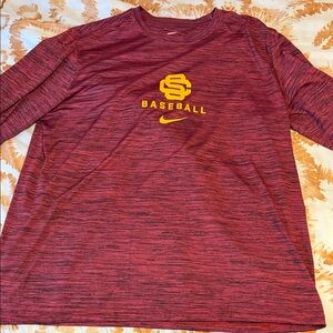 Nike Men's Maroon and Gold Baseball Long Sleeve Tee